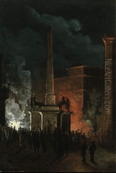 Fuochi D'artificio Sulla Piazza Del Quirinale Oil Painting by Ippolito Caffi