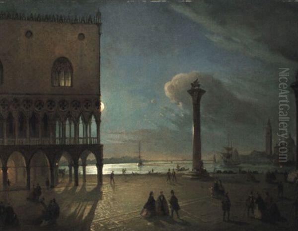 Effeto Di Luna In Piazza San Marco A Venezia Oil Painting by Ippolito Caffi