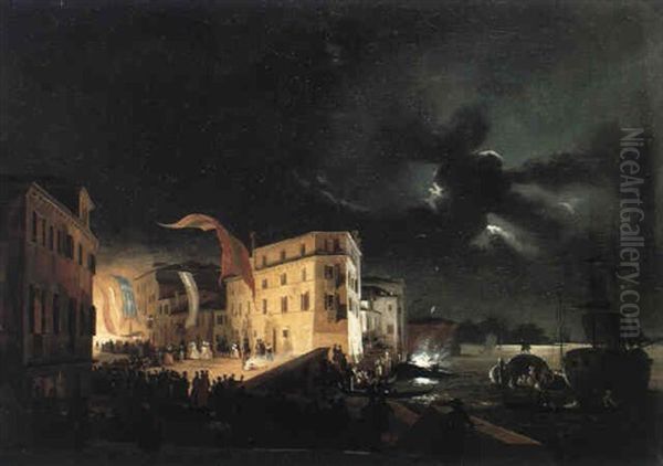 Festa Notturna Di S. Pietro Di Castello Oil Painting by Ippolito Caffi