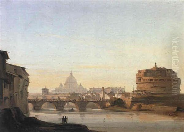 Veduta Di San Pietro E Di Castel S. Angelo A Roma Oil Painting by Ippolito Caffi