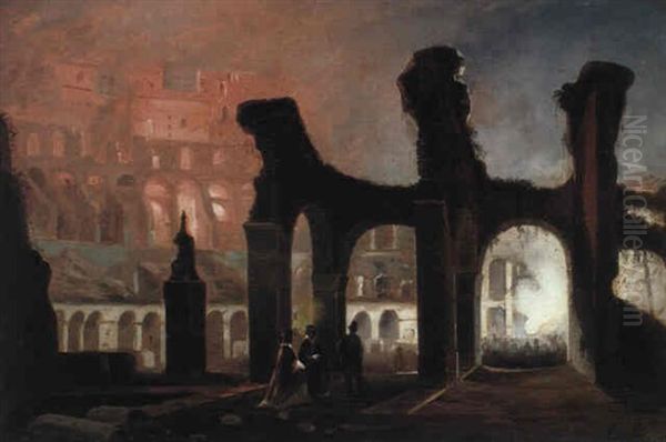 Colosseo Illuminato Da Fuochi Di Bengala Oil Painting by Ippolito Caffi