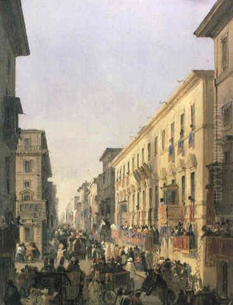 Carnevale In Via Del Corso A Roma Oil Painting by Ippolito Caffi