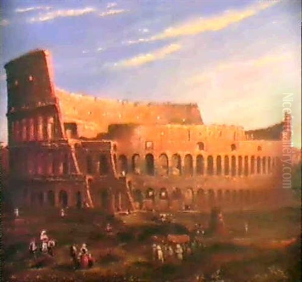 Veduta Del Colosseo Con Processioni Oil Painting by Ippolito Caffi