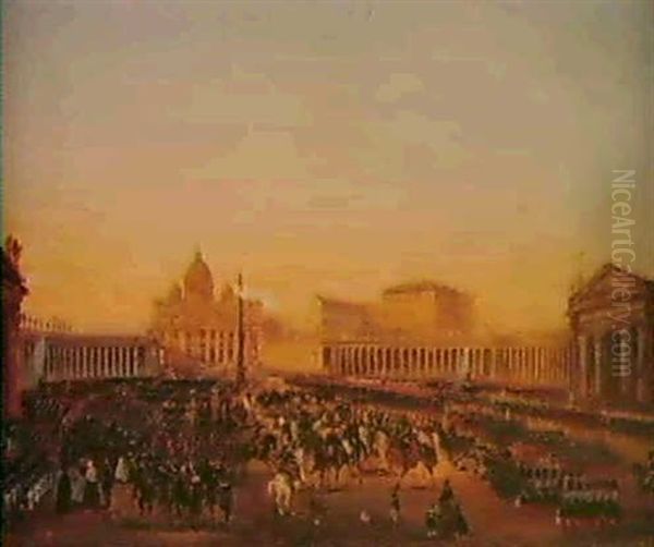 Entree Des Troupes Francaises A Rome En 1849, Sous Le       Commandement Du General Oudinot Oil Painting by Ippolito Caffi