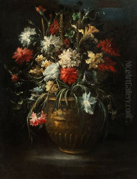 Blumen In Einer Kugelvase Mit Nelken, Winden Und Narzissen Oil Painting by Margherita Caffi