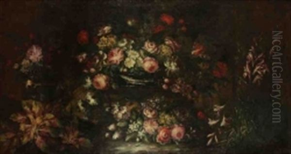 Parterre De Fleurs Avec Un Bouquet Dans Une Vasque Oil Painting by Margherita Caffi