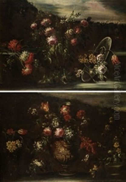 Jarron De Flores (+ Composicion Floral; Pair) Oil Painting by Margherita Caffi