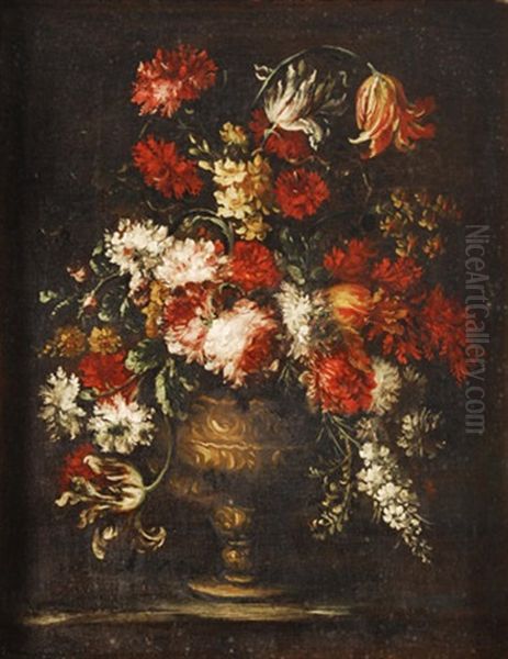 Flores Con Un Jarron De Bronce Oil Painting by Margherita Caffi