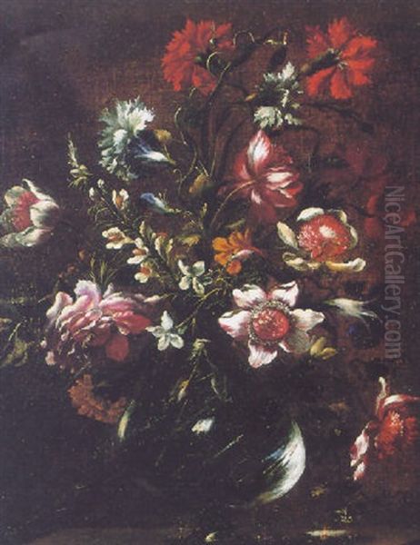 Still Life Of A Glass Vase Of Flowers Oil Painting by Margherita Caffi