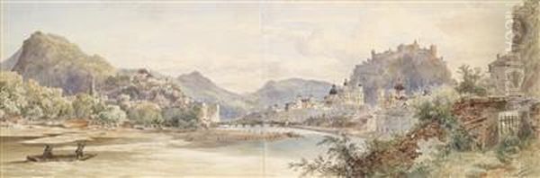 A Panoramic View Of Salzburg And Hohensalzburg Fortress Oil Painting by Anton Ii Altmann