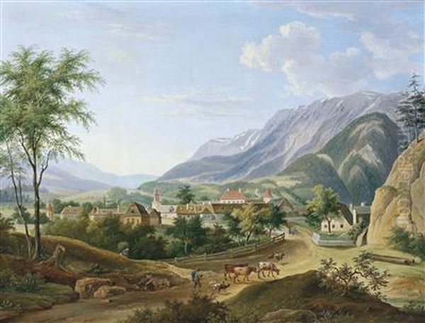 View Of Reichenau An Der Rax Oil Painting by Anton Ii Altmann