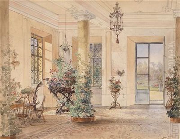 Sala Terrena Ineinem Schloschen Oil Painting by Anton Ii Altmann