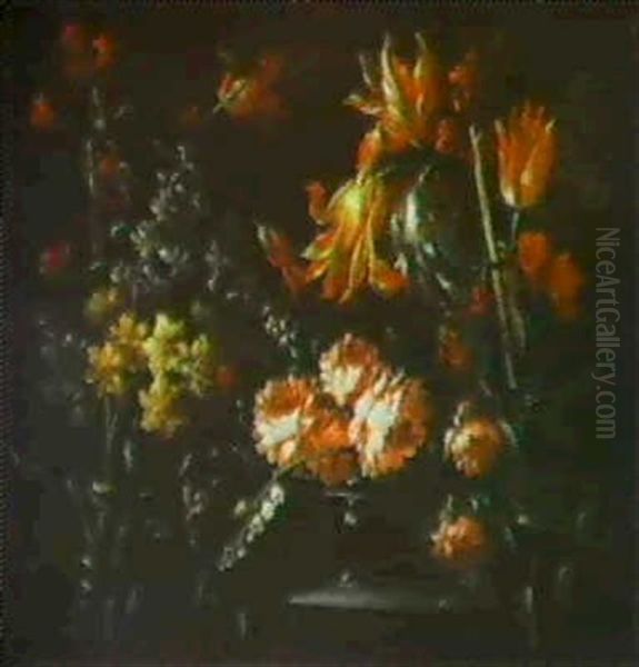 Blumenstilleben Von Rosen, Tulpen Und Celosien Oil Painting by Margherita Caffi