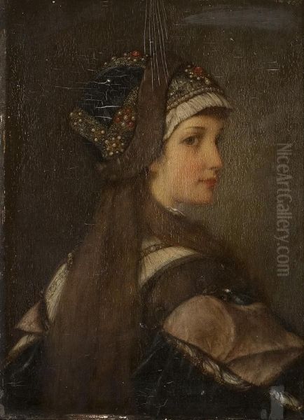 Bildnis Einer Jungenfrau In Tracht Oil Painting by Anton Ii Altmann