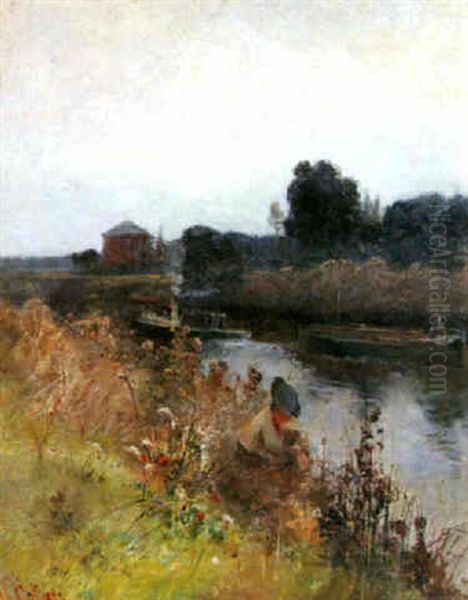 By The River Oil Painting by Hector Caffieri