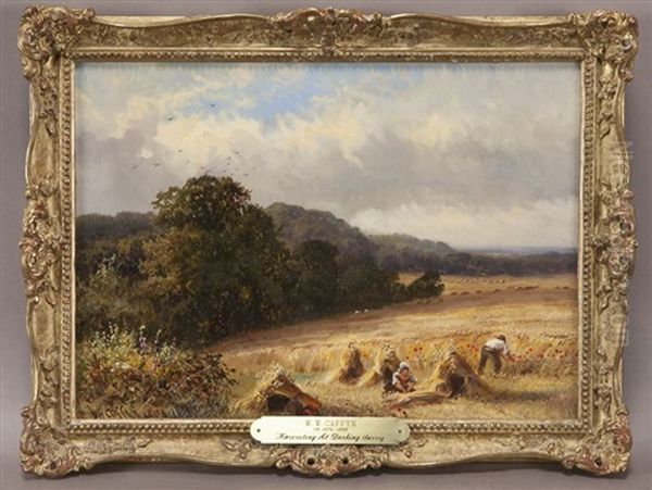 Harvesting At Dorking Surrey Oil Painting by Walter Wallor Caffyn