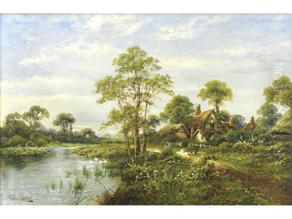 River View With Cottage Oil Painting by Walter Wallor Caffyn