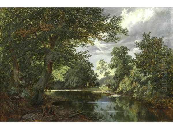 River View With Cattle And Sheep Oil Painting by Walter Wallor Caffyn