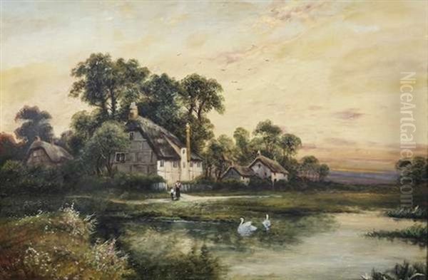 Figures By A Cottage (pair) Oil Painting by Walter Wallor Caffyn