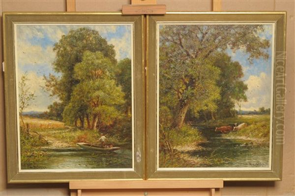 River Landscape With A Figure In A Punt Oil Painting by Walter Wallor Caffyn