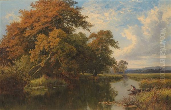 River Landscape Oil Painting by Walter Wallor Caffyn