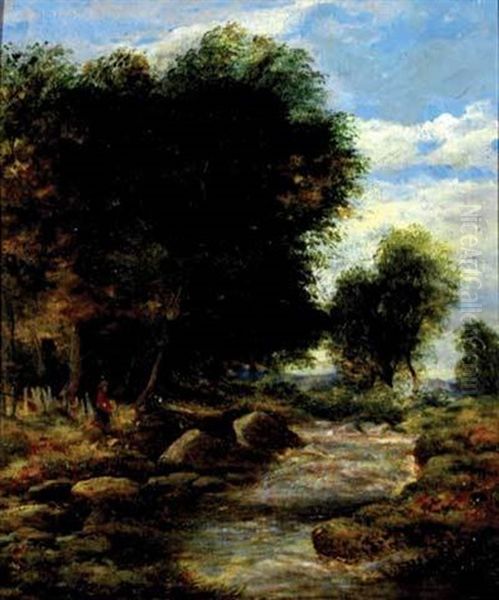 Rocky Stream In A Wooded Landscape Oil Painting by Walter Wallor Caffyn