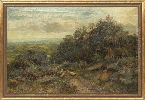 Sheep On A Path (+ A Peaceful River Scene; Pair) Oil Painting by Walter Wallor Caffyn