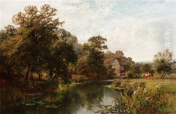 A Bright Morning On The Mole Near Dorking Oil Painting by Walter Wallor Caffyn