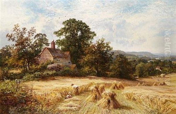 Harvest Time, Ewhurst, Surrey, Looking Towards Leith Hill Oil Painting by Walter Wallor Caffyn