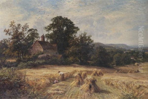 Harvest Time, Ewhurst, Surrey, Looking Towards Leith Hill Oil Painting by Walter Wallor Caffyn