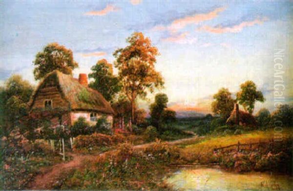 A Country River Landscape At Dusk Oil Painting by Walter Wallor Caffyn