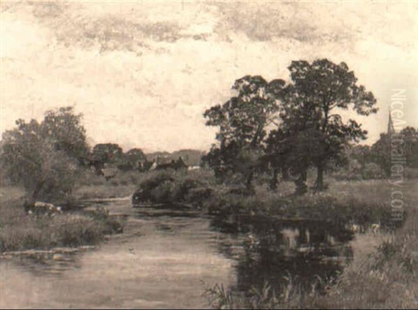 A Tranquil Stretch Of The River Oil Painting by Walter Wallor Caffyn