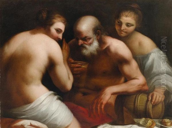 Lot And His Daughters Oil Painting by Guido Cagnacci