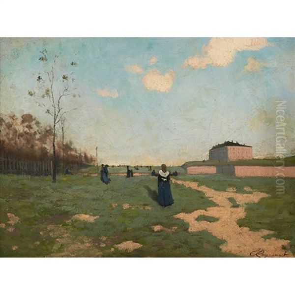 Nuns In A Field Oil Painting by Emile Cagniart