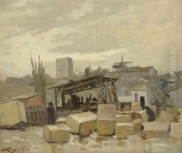 La Construction Du Sacre Coeur Oil Painting by Emile Cagniart