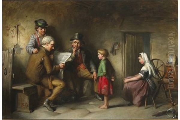 Reading The News Oil Painting by Richard Stanton Cahill