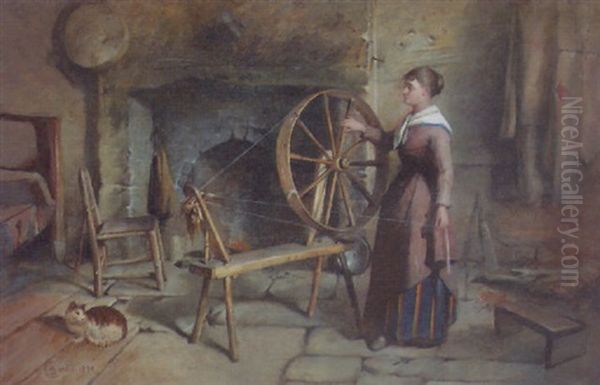 The Spinning Wheel Oil Painting by Richard Stanton Cahill