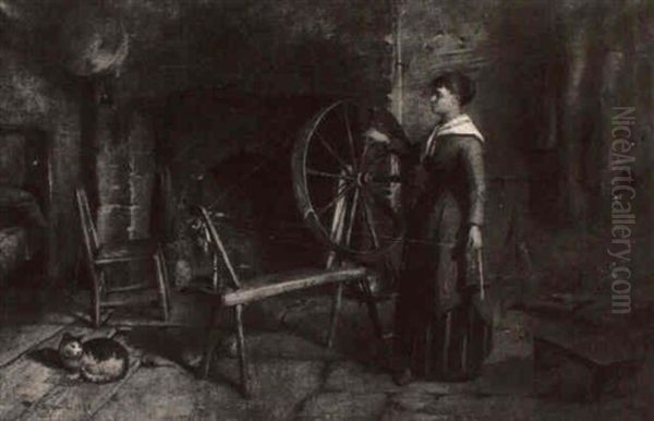 The Spinning Wheel Oil Painting by Richard Stanton Cahill