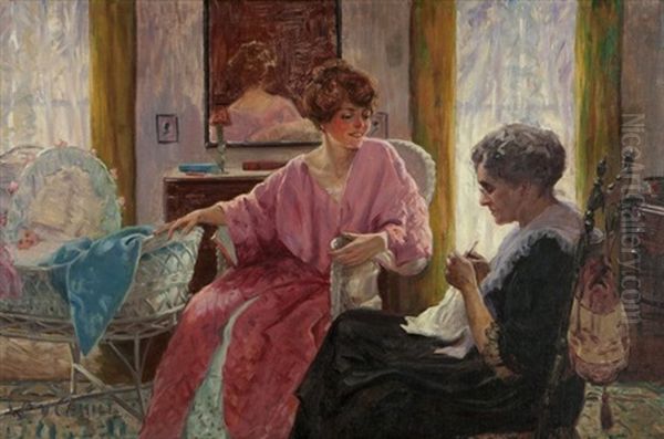 Three Generations Oil Painting by William V. Cahill