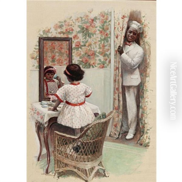 Young Girl At Her Toilette, Cream Of Wheat Advertisement Oil Painting by William V. Cahill