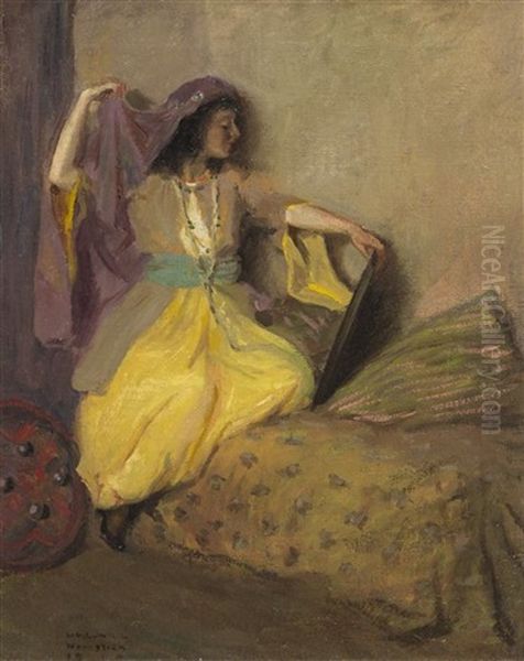 Woman With A Mirror Oil Painting by William Vincent Cahill