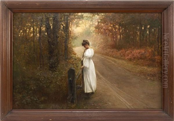 Contemplative Young Woman On An Autumn Road by Charles Drew Cahoon