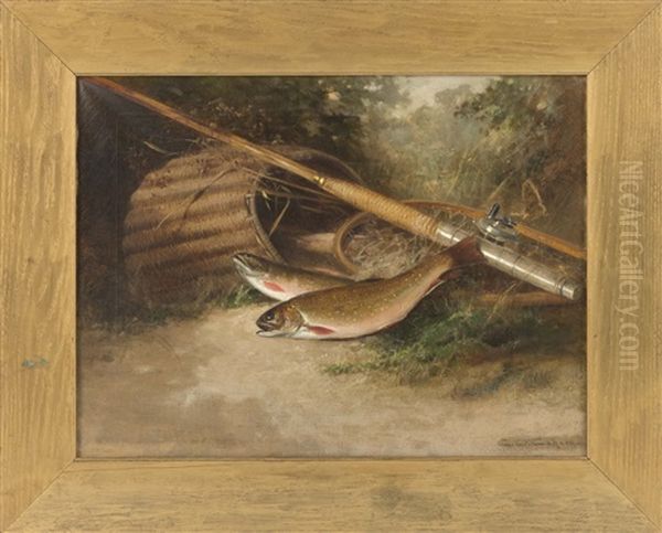 Still Life Of Trout, A Fly Rod And Creel by Charles Drew Cahoon