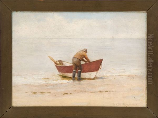 A Fisherman And His Dory Oil Painting by Charles Drew Cahoon