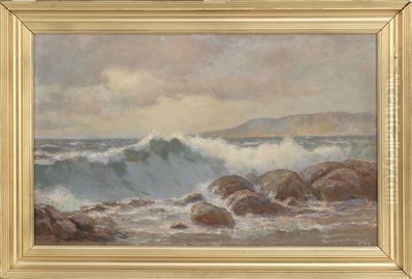 Waves Crashing On Shore Oil Painting by Charles Drew Cahoon