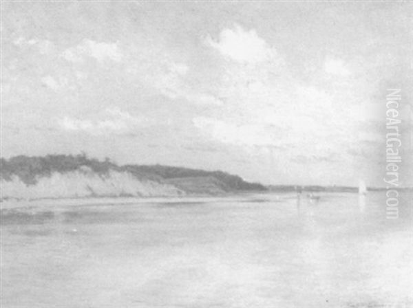 Sailboats And Figures On A Beach by Charles Drew Cahoon