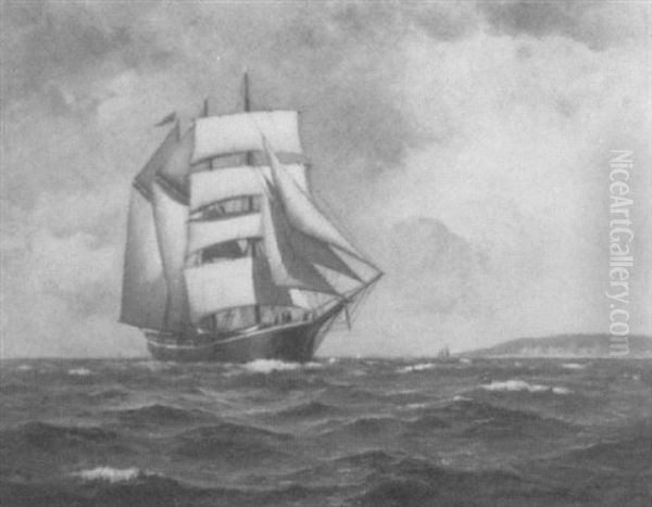 A Barkentine Under Sail Oil Painting by Charles Drew Cahoon