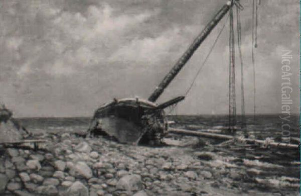 Hulk On A Rocky Beach Oil Painting by Charles Drew Cahoon