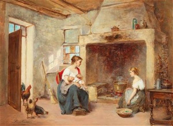 Family By The Fireside Oil Painting by Leon Emile Caille