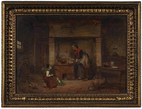 In The Kitchen Oil Painting by Leon Emile Caille